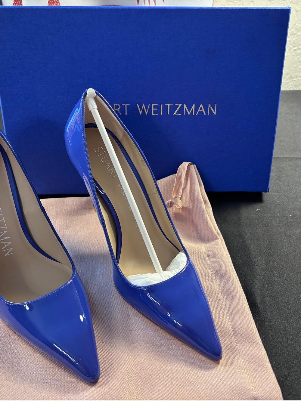 Stuart Weitzman Cobalt Patent Pointed-Toe Pumps